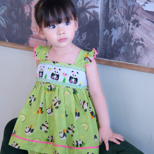 Hand Smocked Bamboo and Panda Set